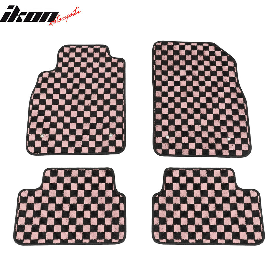 Waterproof Floor Mats for Chevrolet Cruze 2008-2015 & Cruze Limited 2016 Black Pink Plaid Checkered Carpets PP & Loop Pile Surface & TPE Backing 4PCS