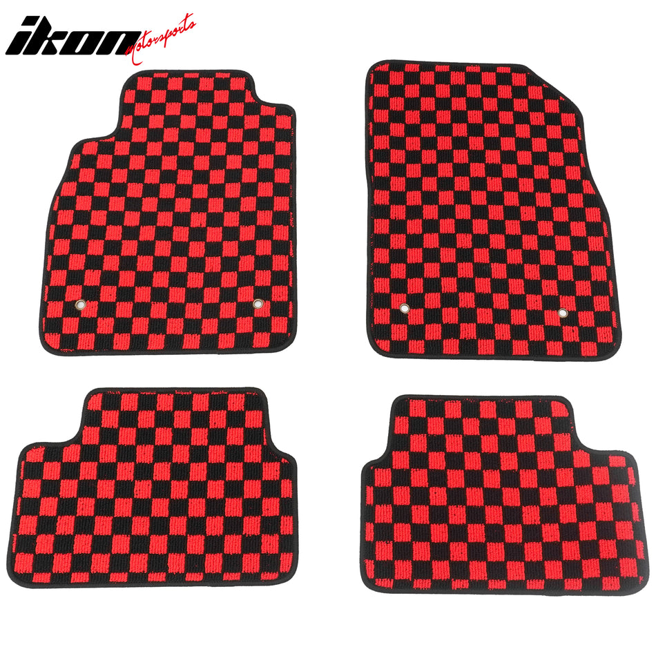 Waterproof Floor Mats for Chevrolet Cruze 2008-2015 & Cruze Limited 2016 Black Red Plaid Checkered Carpets PP & Loop Pile Surface & TPE Backing 4PCS