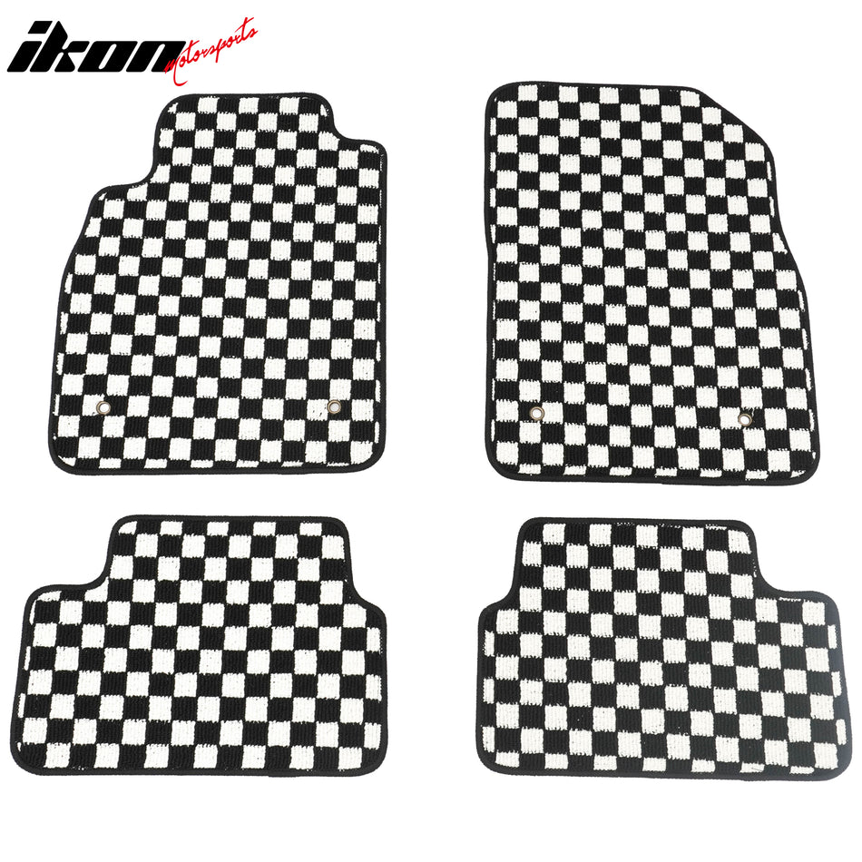 Waterproof Floor Mats for Chevrolet Cruze 2008-2015 & Cruze Limited 2016 Black White Plaid Checkered Carpets PP & Loop Pile Surface & TPE Backing 4PCS