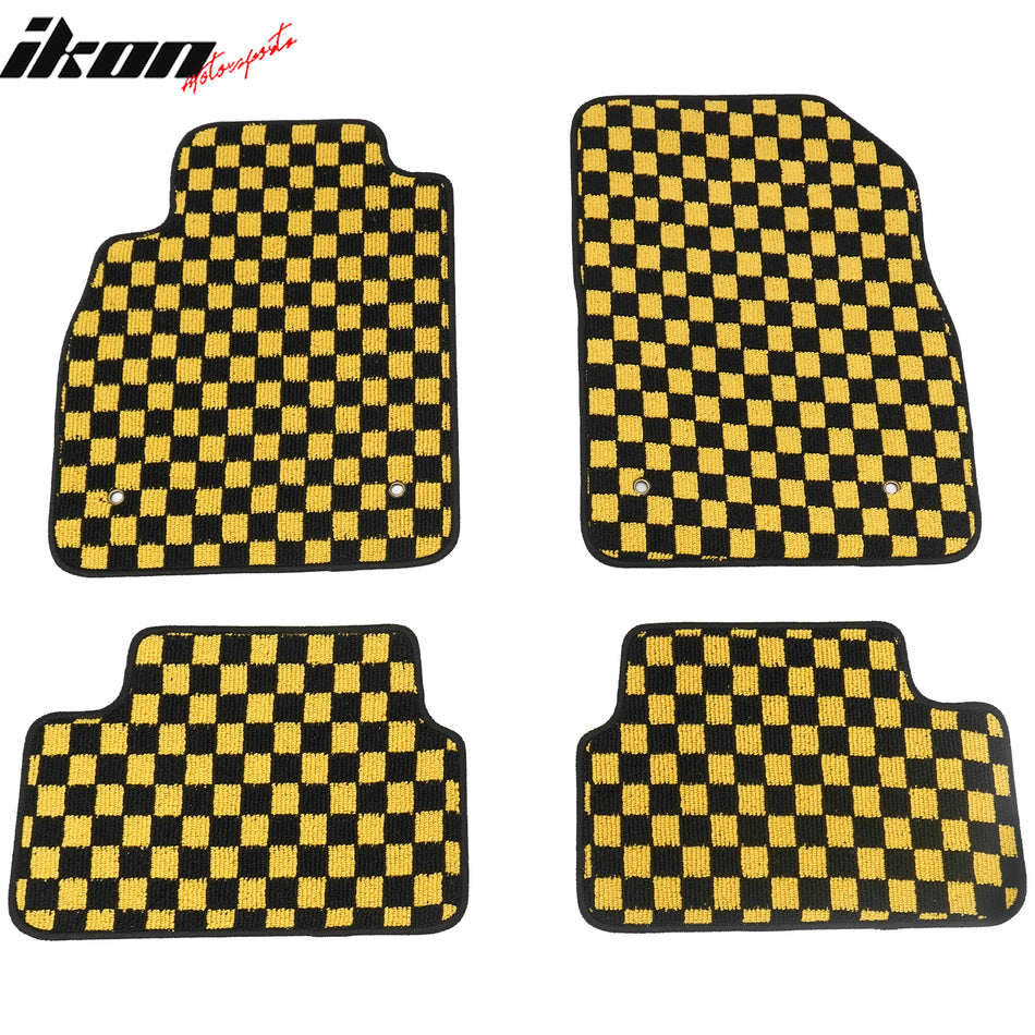 Waterproof Floor Mats for Chevrolet Cruze 2008-2015 & Cruze Limited 2016 Black Yellow Plaid Checkered Carpets PP & Loop Pile Surface & TPE Backing 4PC
