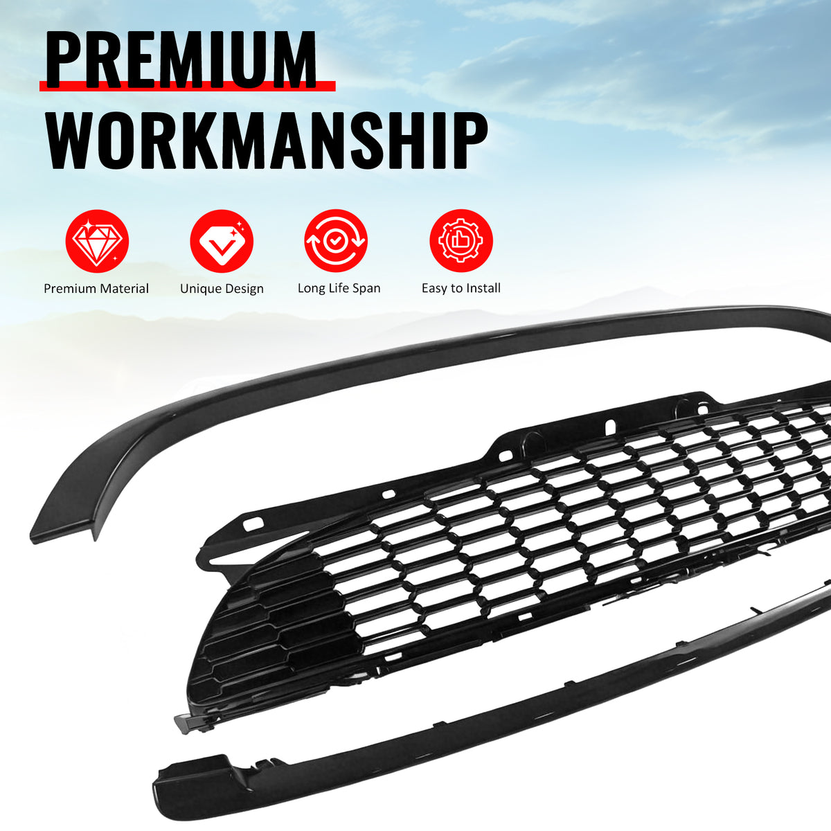 For 08-15 Mini Cooper S JCW R55 R56 R57 R58 R59 Gloss Black Front Grille w/Frame