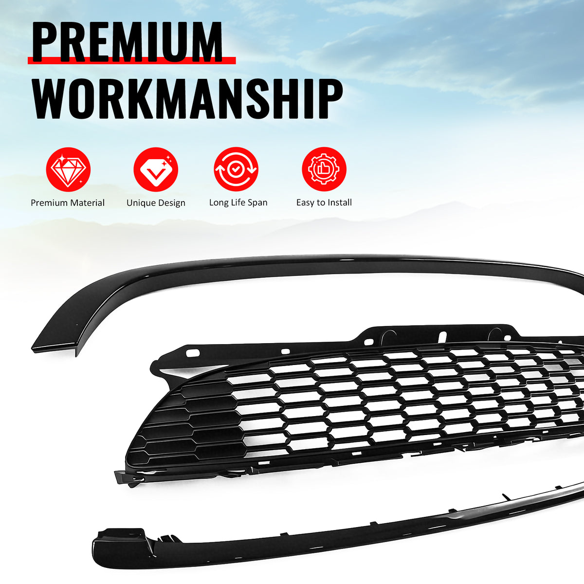 For 08-15 Mini Cooper S JCW R55 R56 R57 R58 R59 Matte Black Front Grille w/Frame