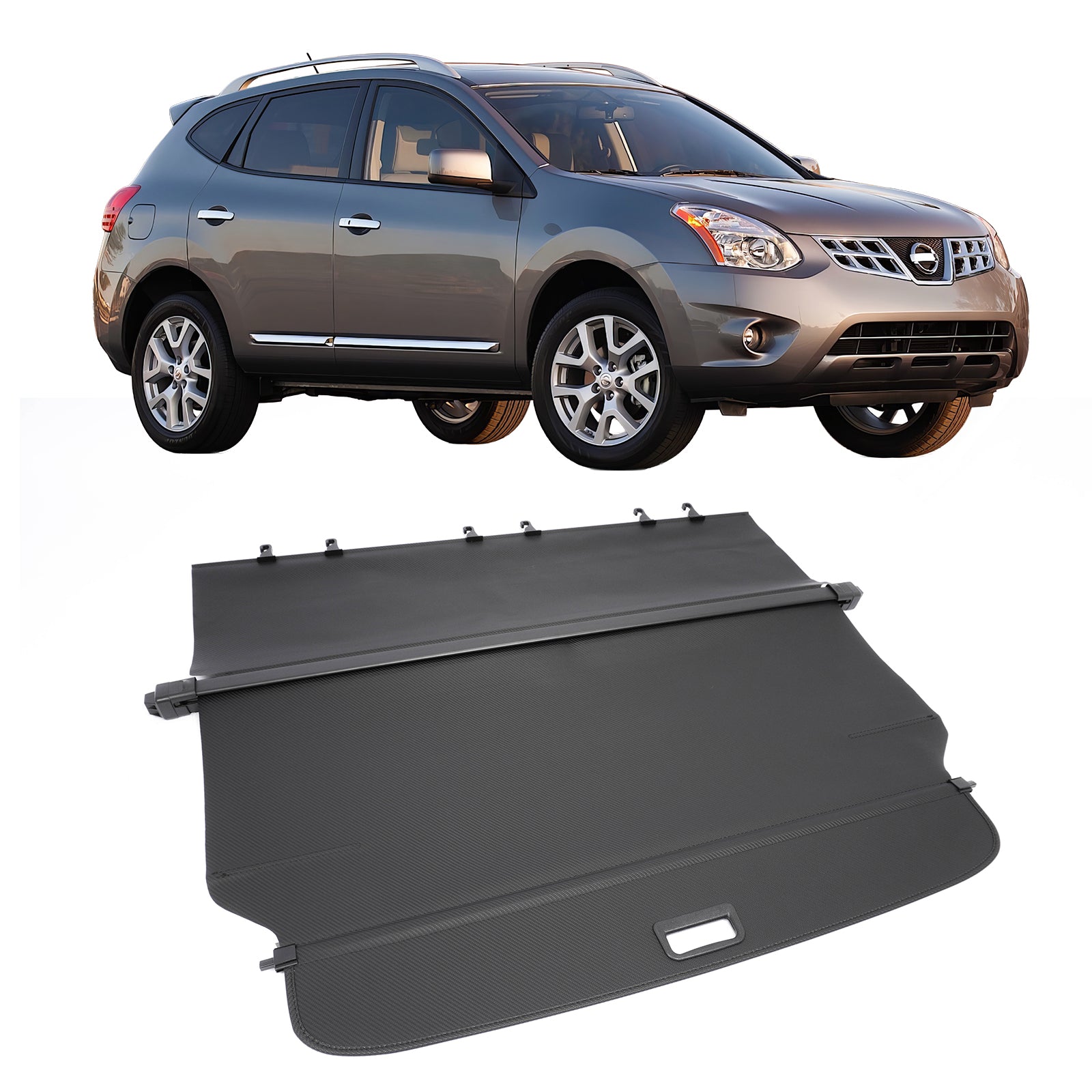 IKON MOTORSPORTS, Rear Retractable Cargo Cover, Compatible with 2008-2013 Nissan Rogue & 2014-2015 Rogue Select, ABS Aluminum Vinyl Trunk Security Luggage Shield Shade, Carbon Fiber Texture