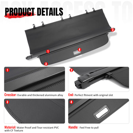 Fits 08-15 Nissan Rogue & Select Retractable Cargo Cover Carbon Fiber Texture