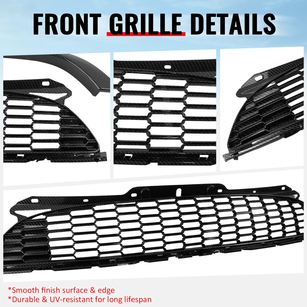 For 08-15 Mini Cooper S JCW R55-R59 Carbon Fiber Print Front Grille w/ Frame ABS