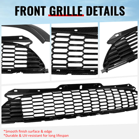 For 08-15 Mini Cooper S JCW R55-R59 Carbon Fiber Print Front Grille w/ Frame ABS
