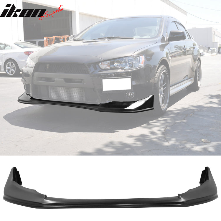 IKON MOTORSPORTS V-Style Front Bumper Lip For 2008-2015 Mitsubishi Evo X - PU Black Lip Spoiler & Splitter
