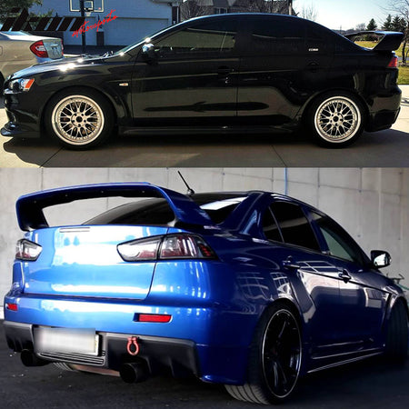 IKON MOTORSPORTS, Trunk Spoiler Compatible with 2008-2017 Mitsubishi Lancer, EVO Style Painted #X42 Tarmac Black ABS Plastic Rear Trunk Lid Spoiler Wing Lip