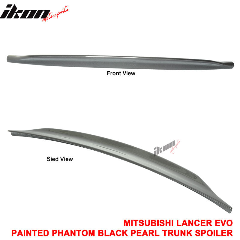 IKON MOTORSPORTS, Trunk Spoiler Compatible with 2008-2017 Mitsubishi Lancer Sedan 4-Door (EVO X), RS Style Painted #U02 Dark Gray Pearl ABS Plastic Rear Trunk Lid Spoiler Wing Lip