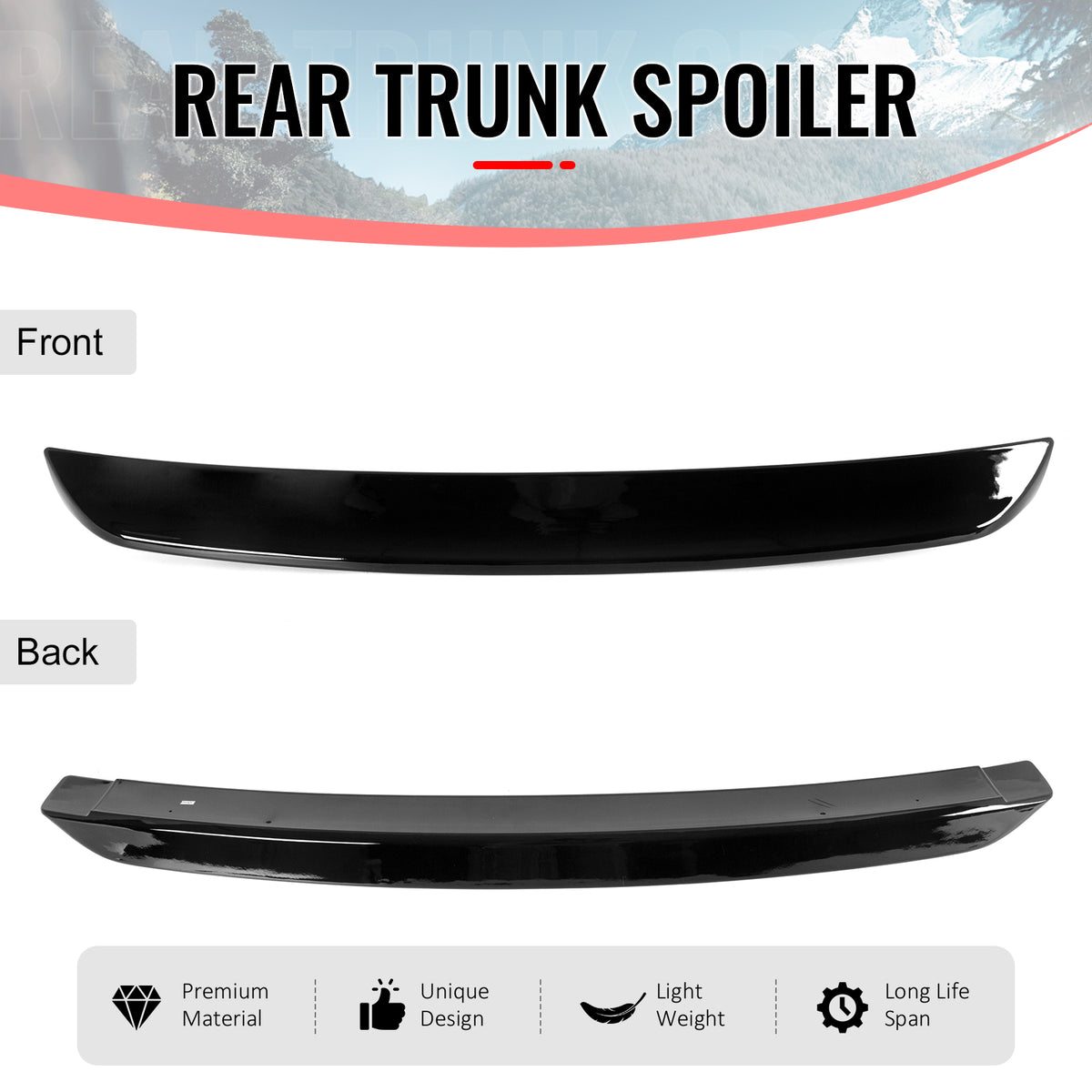 Fits 2008-2023 Dodge Challenger 2DR SRT Style Gloss Black Rear Trunk Spoiler ABS