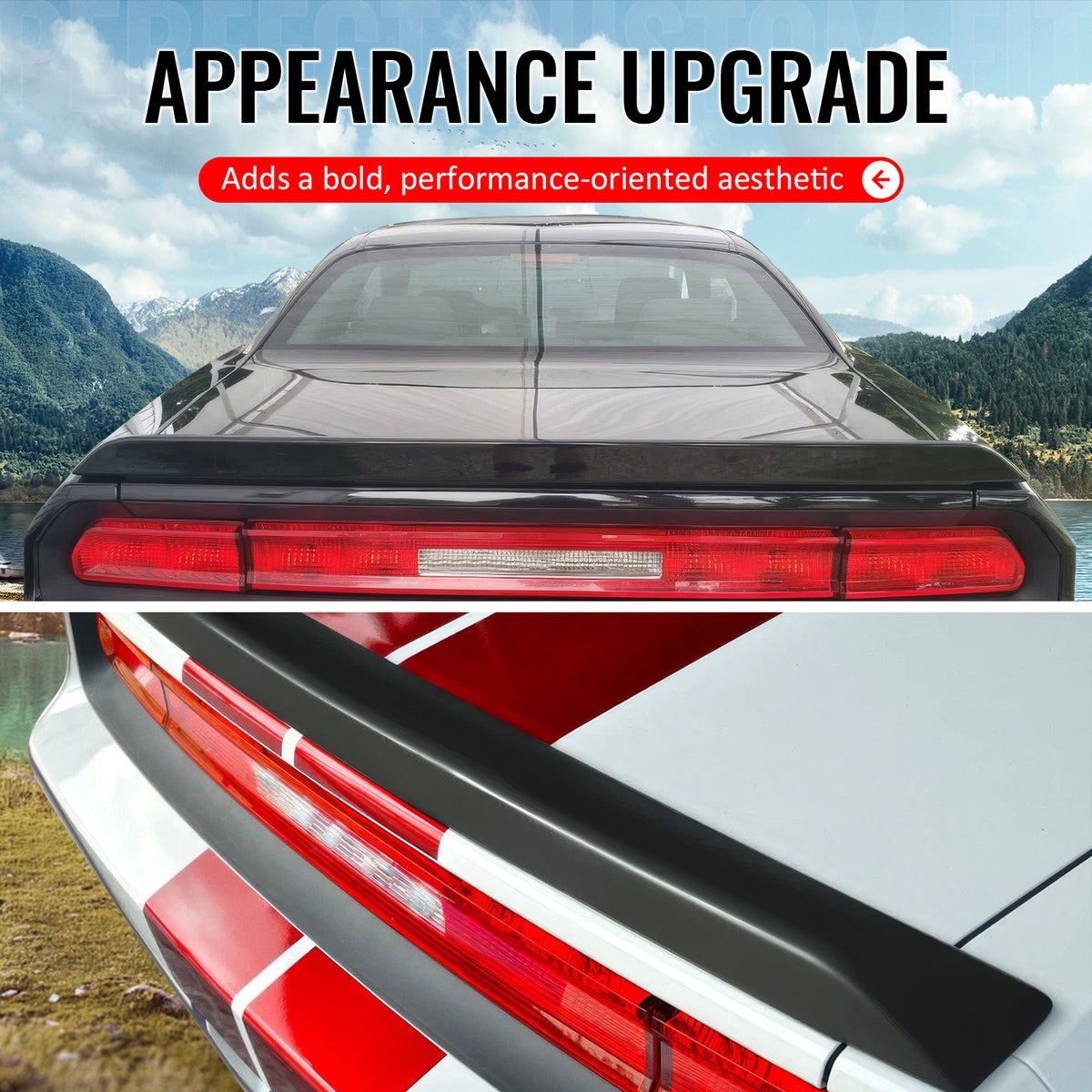 Fits 2008-2023 Dodge Challenger 2DR SRT Style Gloss Black Rear Trunk Spoiler ABS