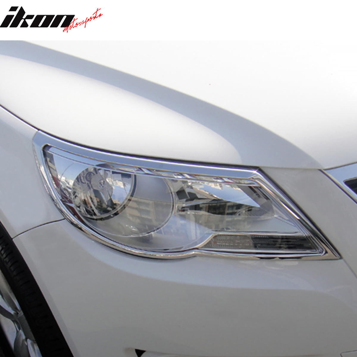 IKON MOTORSPORTS, Head Light Bezel Compatible with 2009-2011 Volkswagen Tiguan, Chrome ABS Front Head Lights Lamps Exterior Cover Frames Accessories Pair