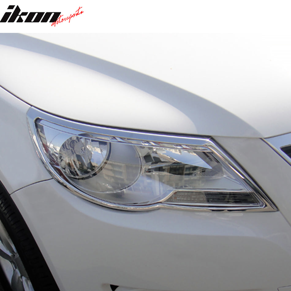 IKON MOTORSPORTS, Head Light Bezel Compatible with 2009-2011 Volkswagen Tiguan, Chrome ABS Front Head Lights Lamps Exterior Cover Frames Accessories Pair