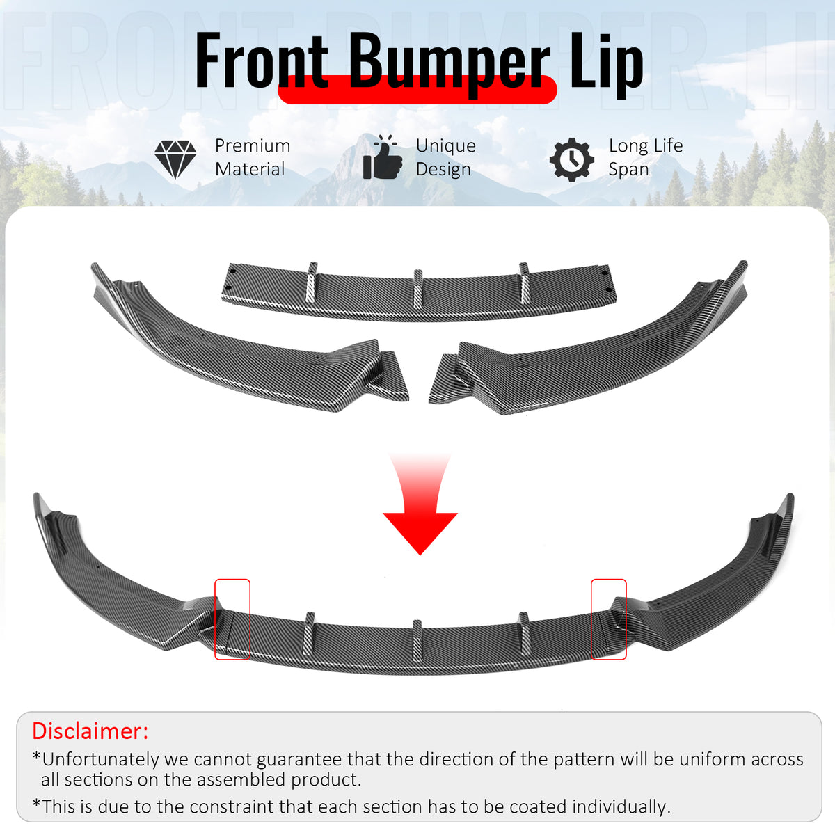 Fits 09-12 Mazda MX-5 Miata Carbon Fiber Print Front Bumper Lip IKON Style 3PCS