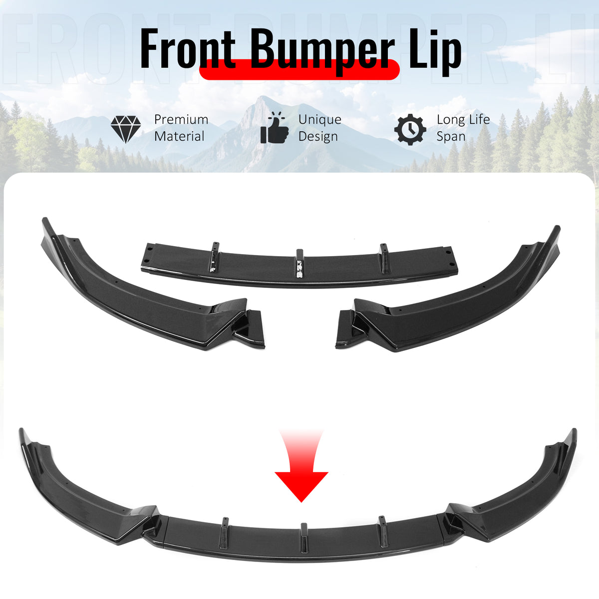 Fits 09-12 Mazda MX-5 Miata Gloss Black Front Bumper Lip IKON Style Spoiler 3PCS