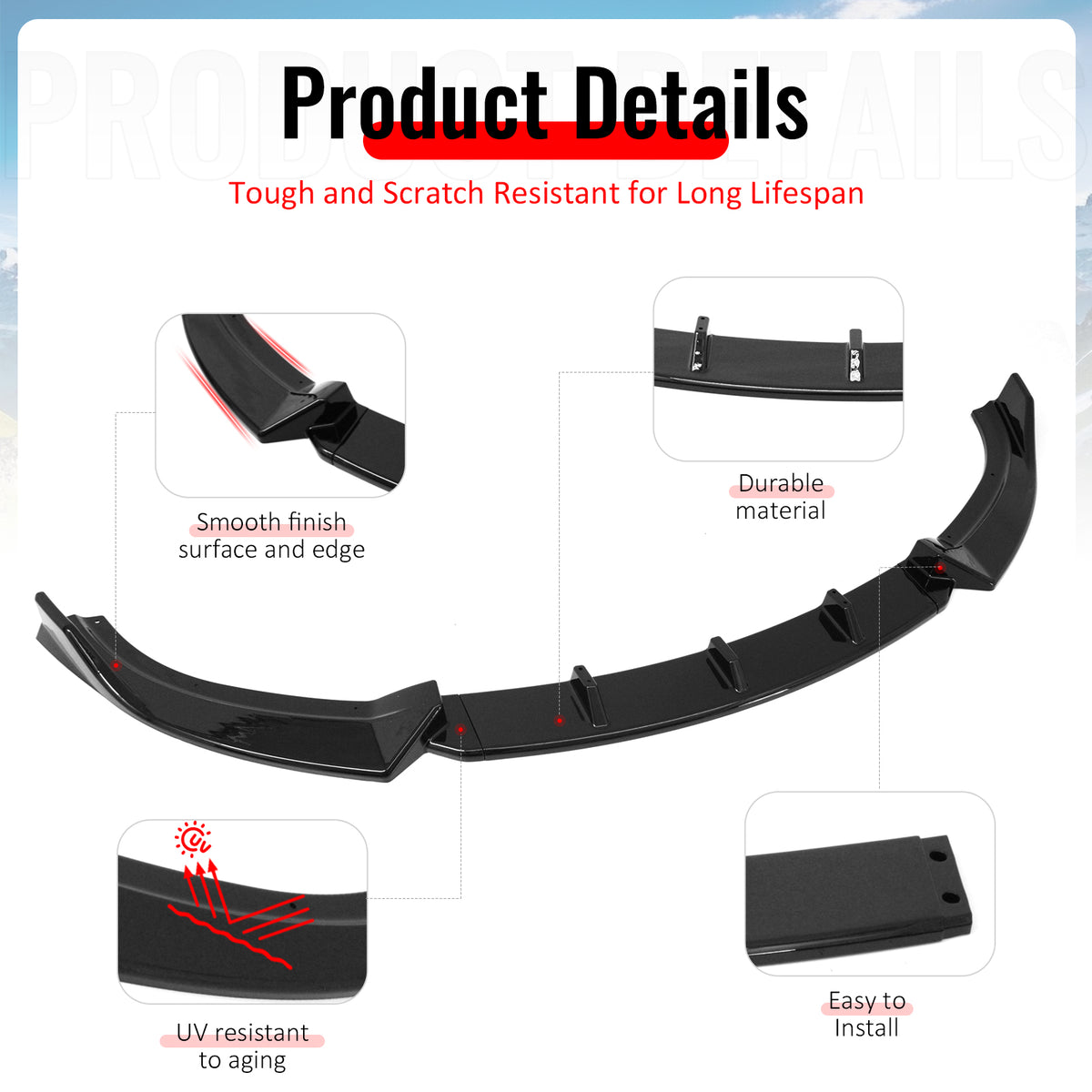 Fits 09-12 Mazda MX-5 Miata Gloss Black Front Bumper Lip IKON Style Spoiler 3PCS