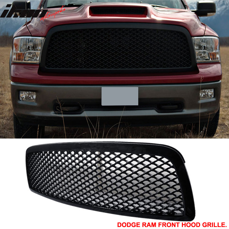 2009-2012 Dodge Ram Black Front Bumper Hood Mesh Insert Grille ABS