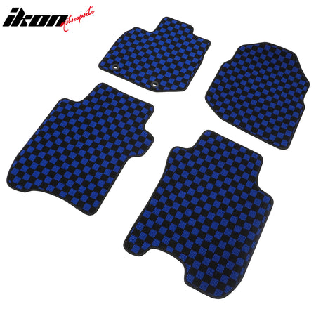 Fits 09-13 Honda Fit Car Anti-slip Floor Mats Checkered Carpets Black Blue Plaid