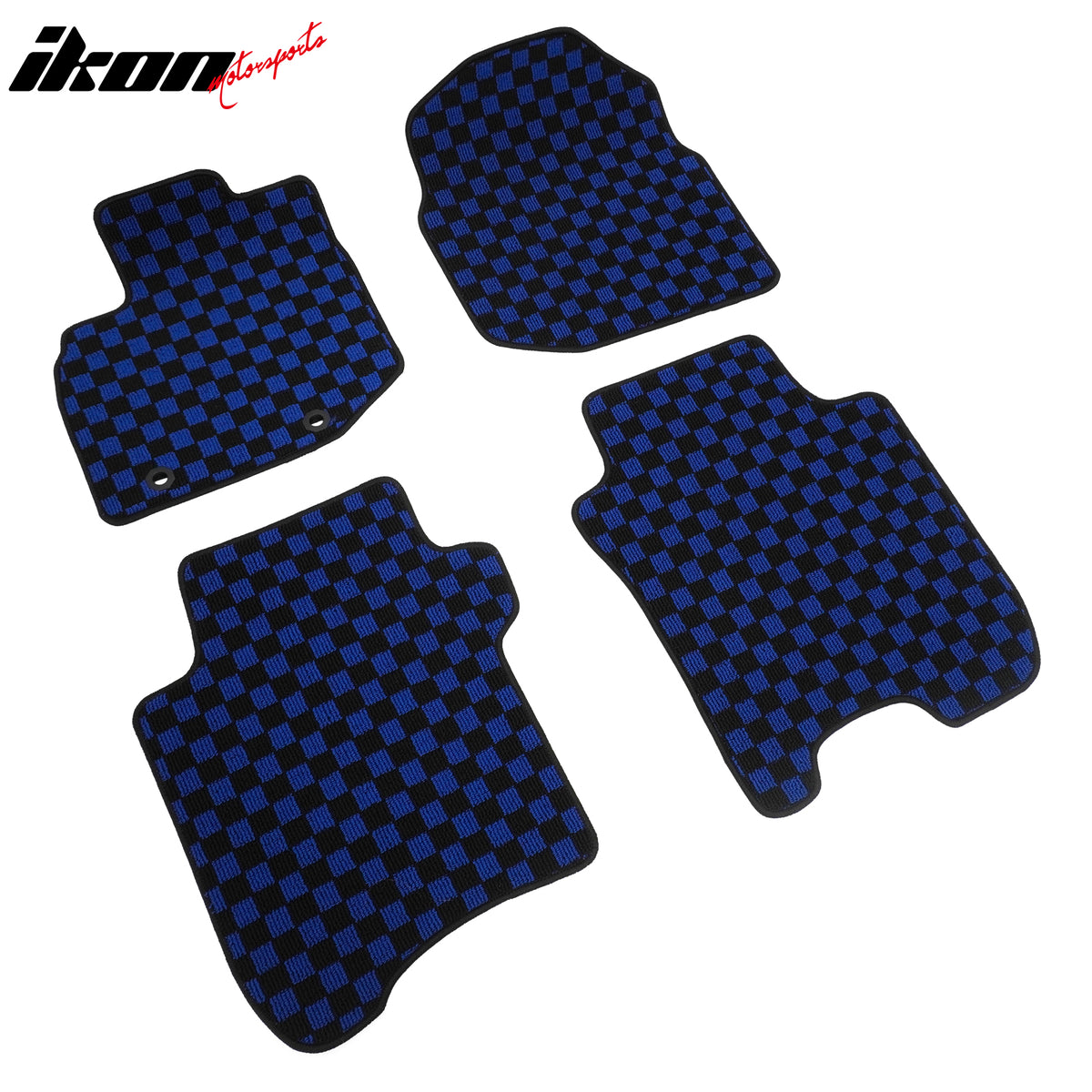 Fits 09-13 Honda Fit Car Anti-slip Floor Mats Checkered Carpets Black Blue Plaid