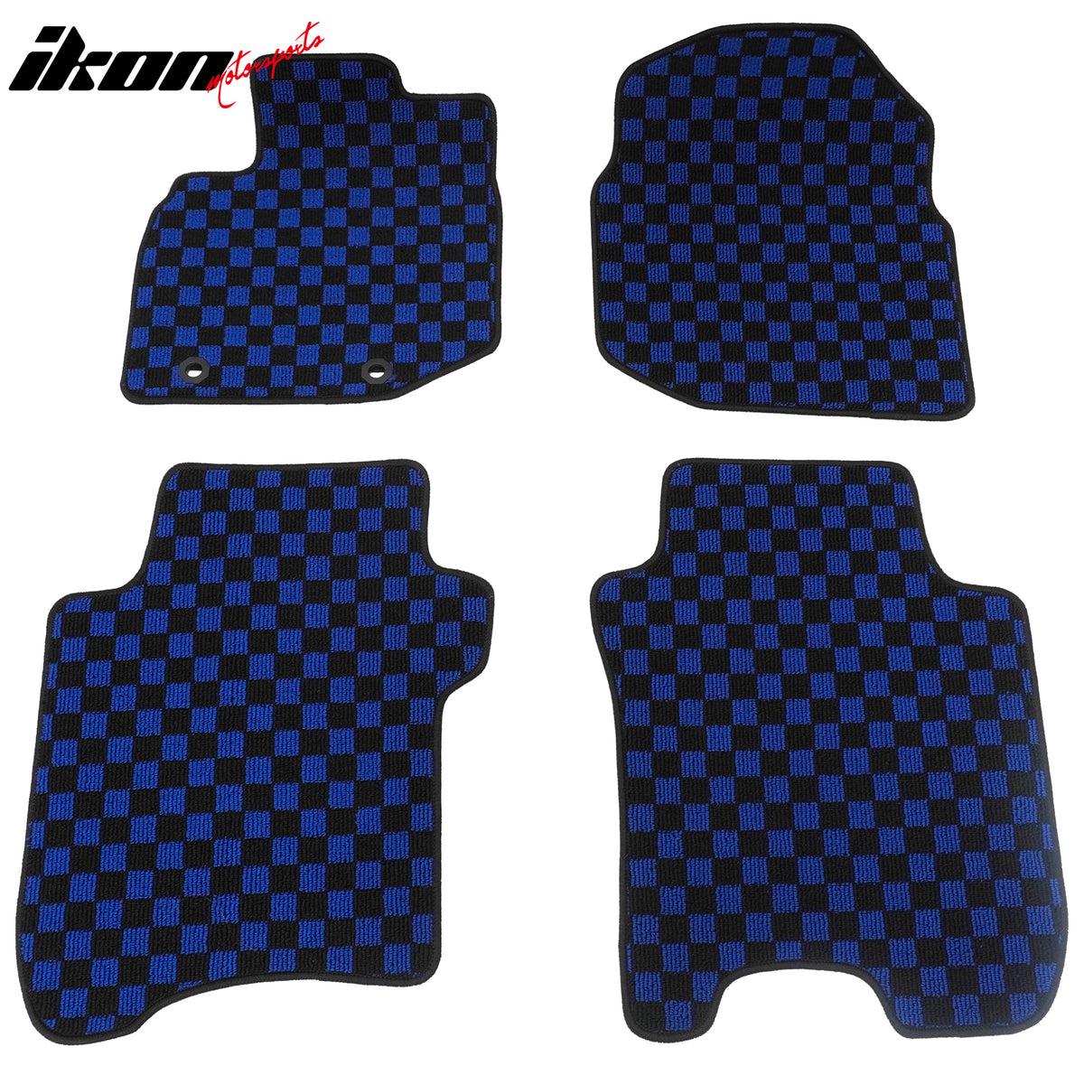 Fits 09-13 Honda Fit Car Anti-slip Floor Mats Checkered Carpets Black Blue Plaid