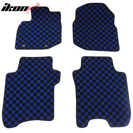 Fits 09-13 Honda Fit Car Anti-slip Floor Mats Checkered Carpets Black Blue Plaid