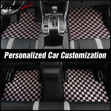 Fits 09-13 Honda Fit Car Anti-slip Floor Mats Checkered Carpets Black Pink Plaid