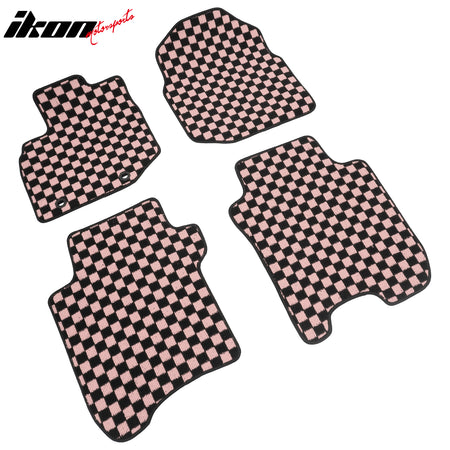 Fits 09-13 Honda Fit Car Anti-slip Floor Mats Checkered Carpets Black Pink Plaid