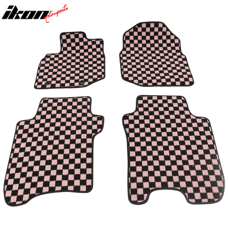 Fits 09-13 Honda Fit Car Anti-slip Floor Mats Checkered Carpets Black Pink Plaid