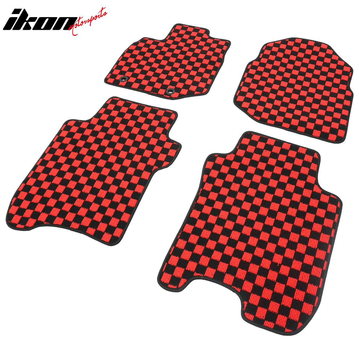 Fits 09-13 Honda Fit Car Anti-slip Floor Mats Checkered Carpets Black Red Plaid