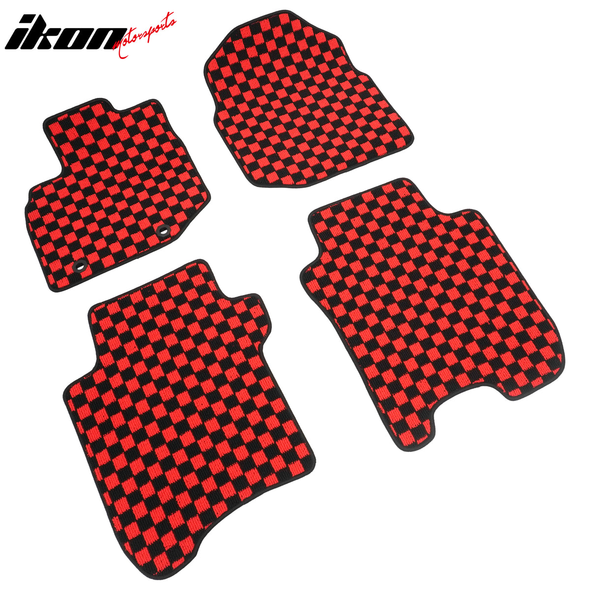 Fits 09-13 Honda Fit Car Anti-slip Floor Mats Checkered Carpets Black Red Plaid