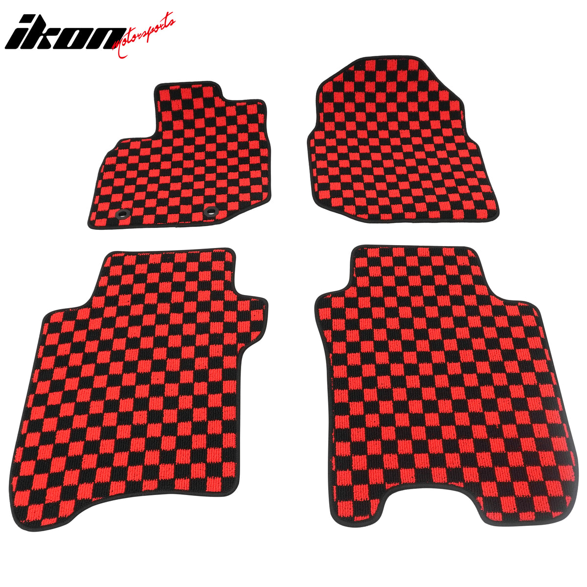 Fits 09-13 Honda Fit Car Anti-slip Floor Mats Checkered Carpets Black Red Plaid