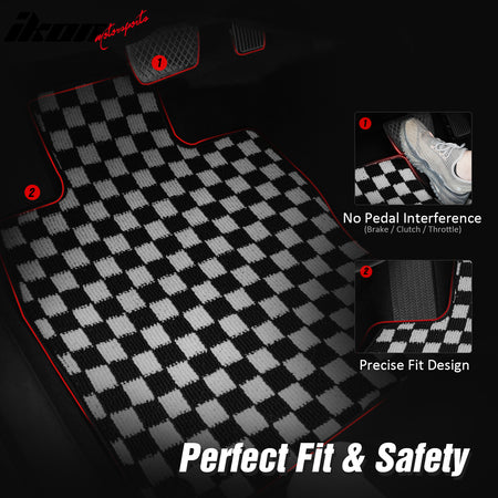 Fits 09-13 Honda Fit Anti-slip Floor Mats Checkered Carpets Black White Plaid