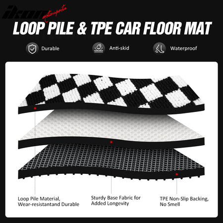 Fits 09-13 Honda Fit Anti-slip Floor Mats Checkered Carpets Black White Plaid