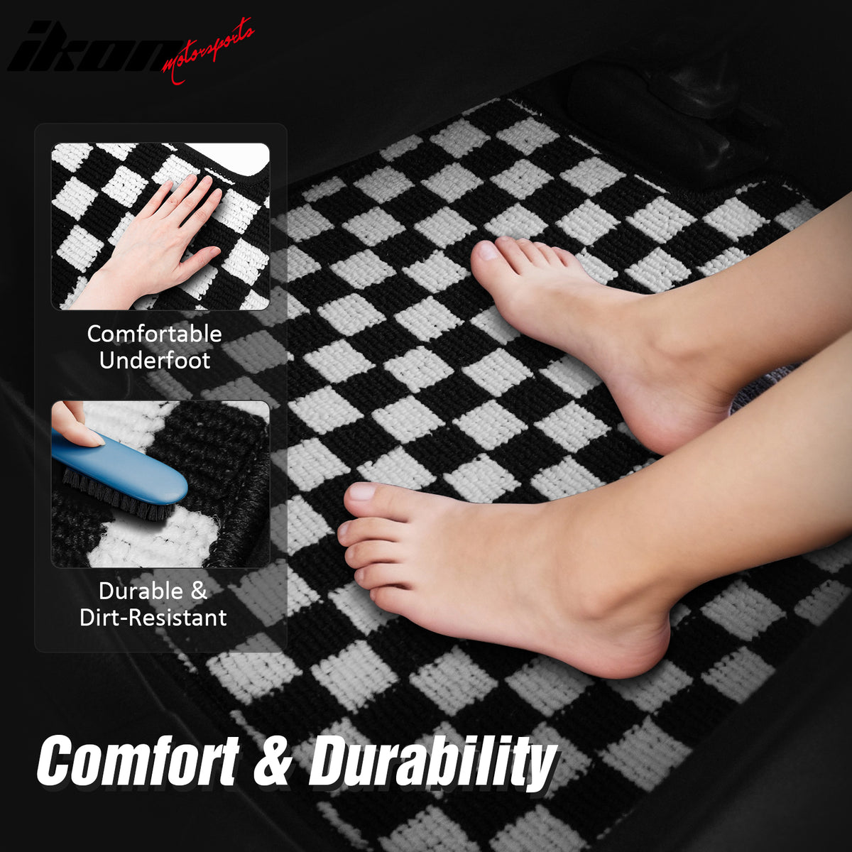 Fits 09-13 Honda Fit Anti-slip Floor Mats Checkered Carpets Black White Plaid