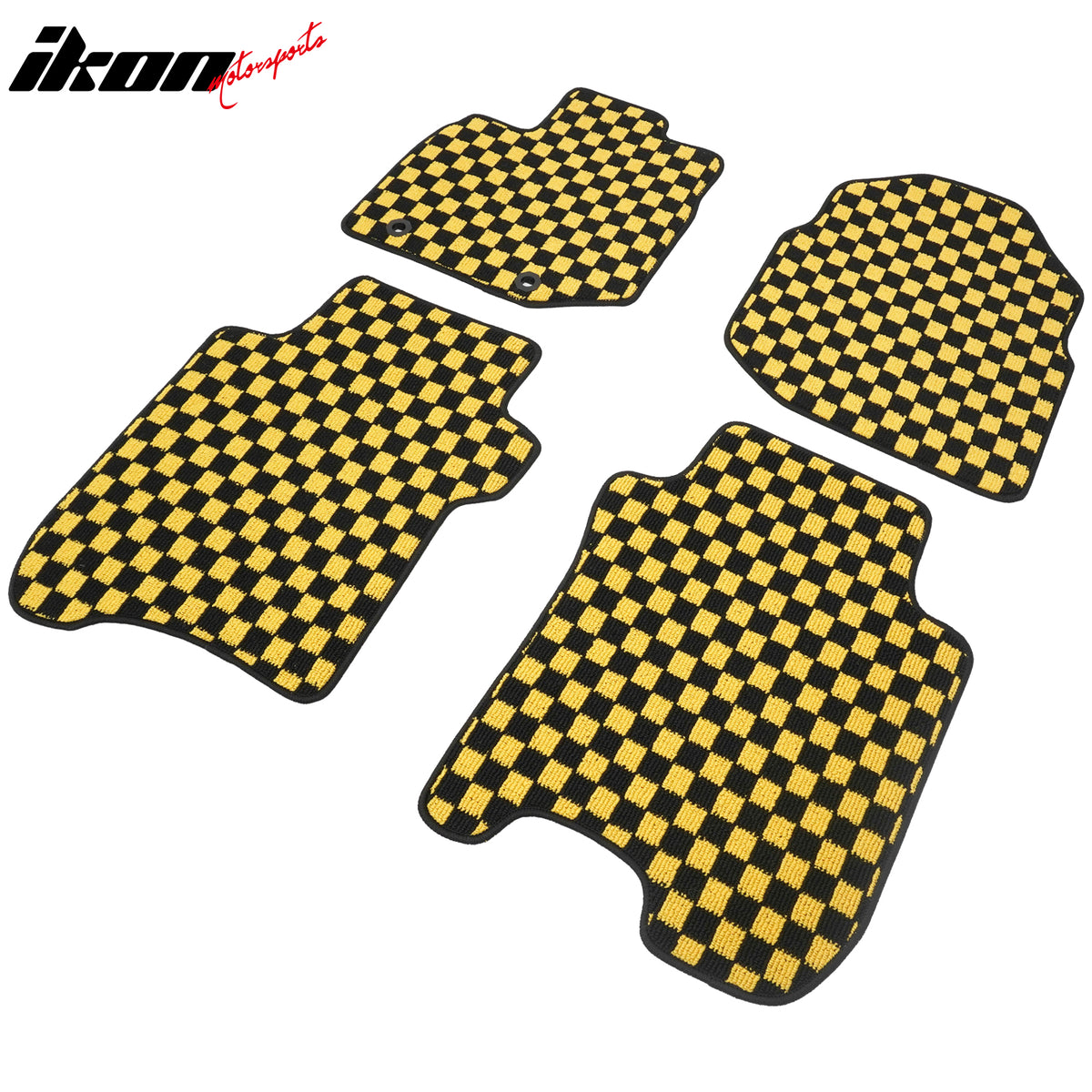 Fits 09-13 Honda Fit Anti-slip Floor Mats Checkered Carpets Black Yellow Plaid