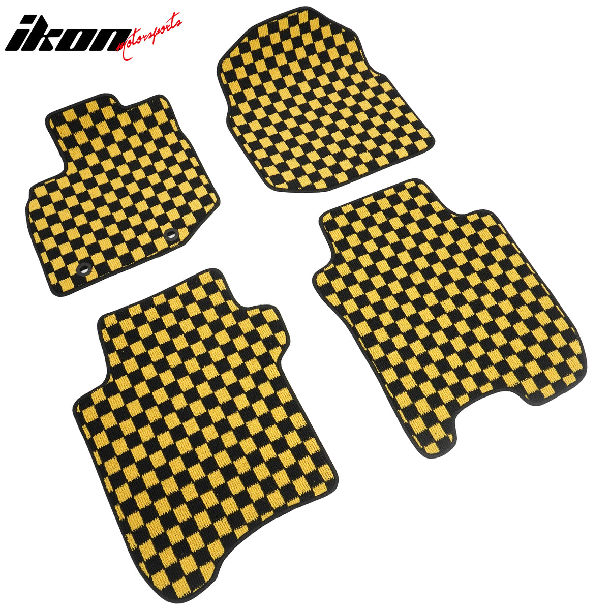 Fits 09-13 Honda Fit Anti-slip Floor Mats Checkered Carpets Black Yellow Plaid