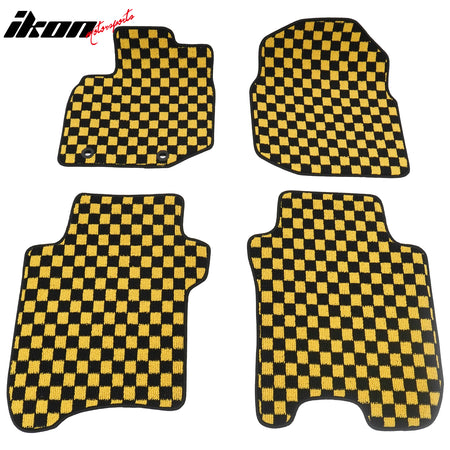 Fits 09-13 Honda Fit Anti-slip Floor Mats Checkered Carpets Black Yellow Plaid