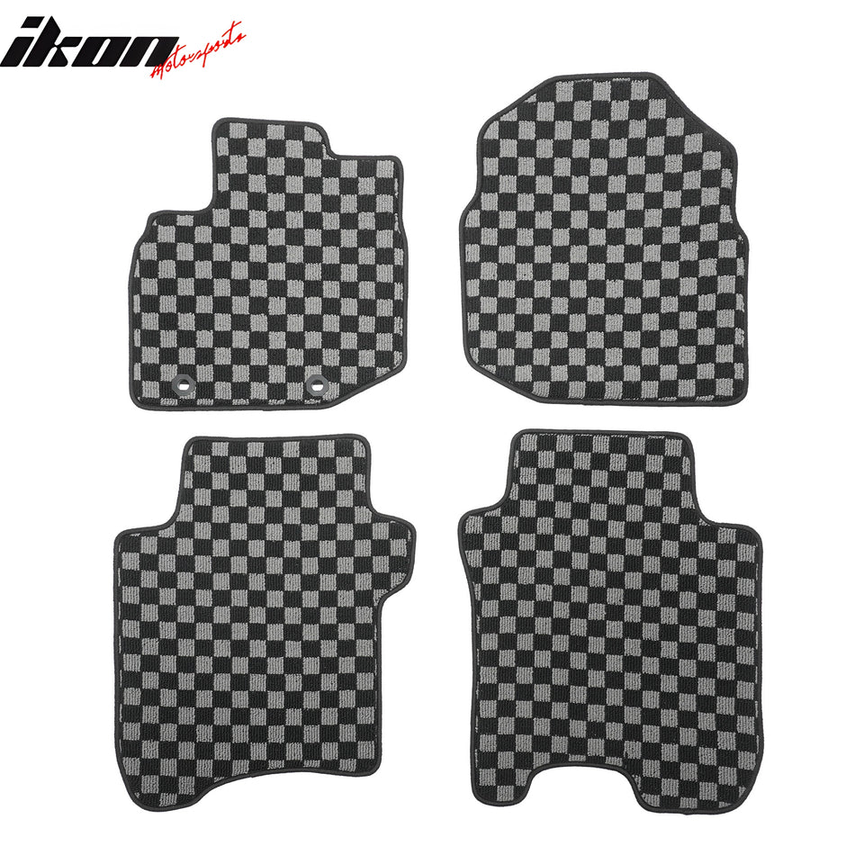 2009-2013 Honda Fit Floor Mats Carpet Black Gray Plaid Polypropylene