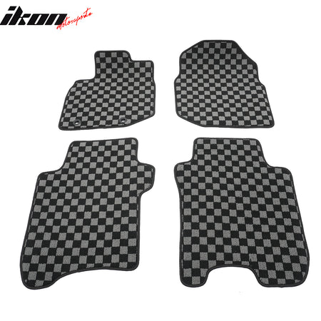 Fits 09-13 Honda Fit GK Floor Mats Non-Slip Carpets Checkered Black Gray Plaid