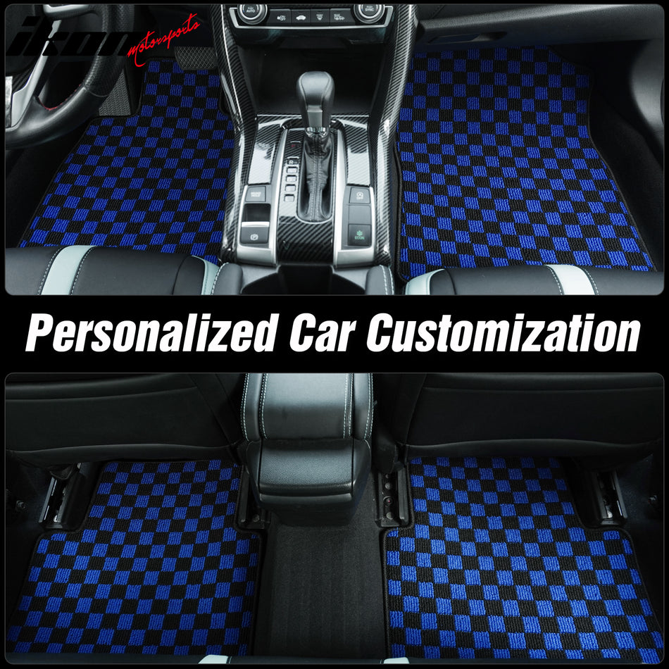 Fits 09-13 Toyota Corolla Anti-slip Floor Mats Checkered Carpet Black Blue Plaid