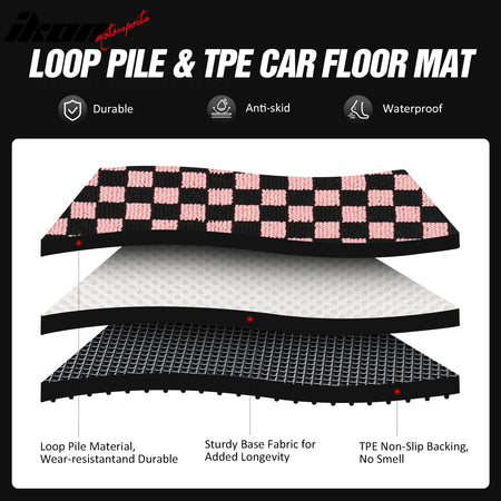 Fits 09-13 Toyota Corolla Anti-slip Floor Mats Checkered Carpet Black Pink Plaid