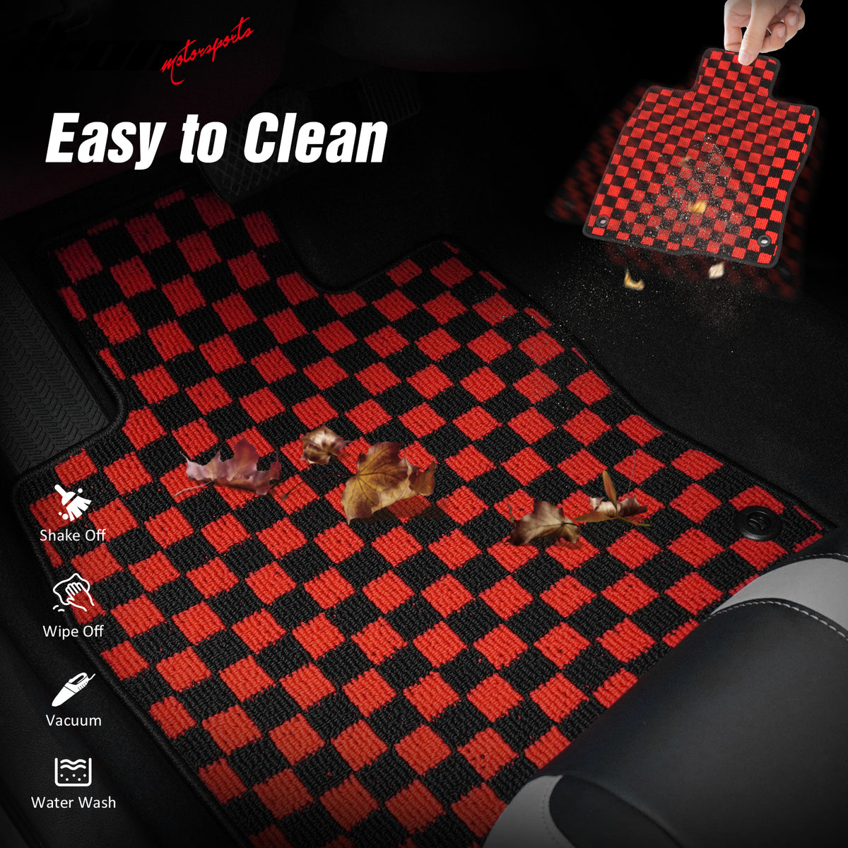 Fits 09-13 Toyota Corolla Anti-slip Floor Mats Checkered Carpets Black Red Plaid