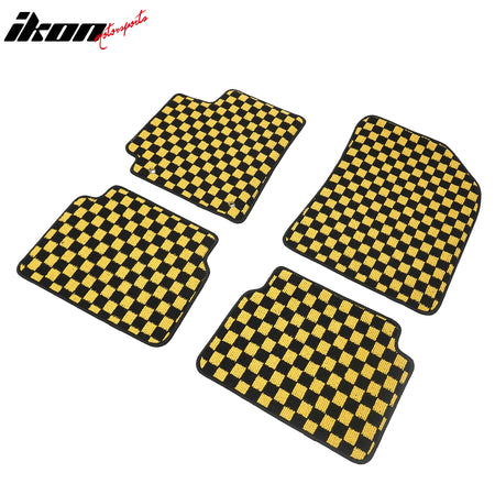 Fits 09-13 Toyota Corolla Auto Floor Mats Checkered Carpets Black Yellow Plaid