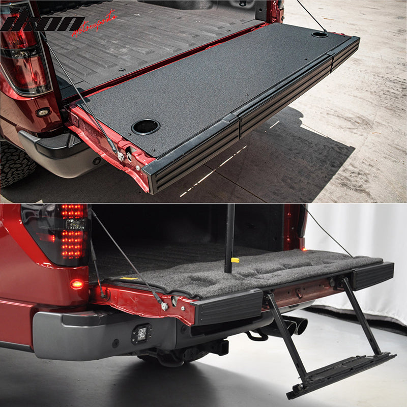 IKON MOTORSPORTS, Tailgate Protector Compatible with 2009-2014 Ford F-150 With Flex Step Tailgate, PP Matte Black Tailgate Cover Moulding Cap Trim Protector 4PCS