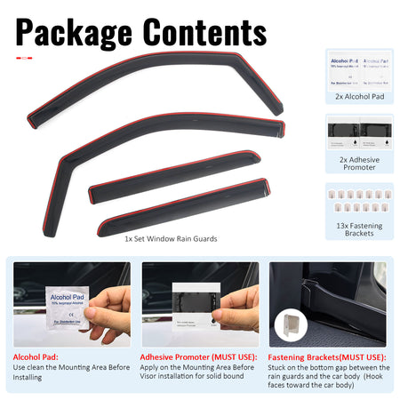 Fits 09-14 Ford F-150 Crew Cab In-Channel Window Visors Rain Guards Deflectors