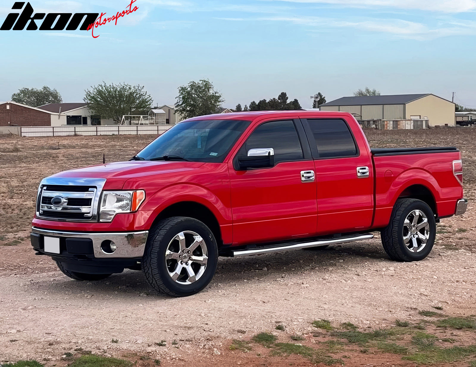 IKON MOTORSPORTS Top Half Mirror Cover, Compatible with 2009-2014 Ford F-150, Chrome ABS Plastic Acrylonitrile Butadiene Styrene Add-on Rear View Mirror Protector Cap, 2PCS