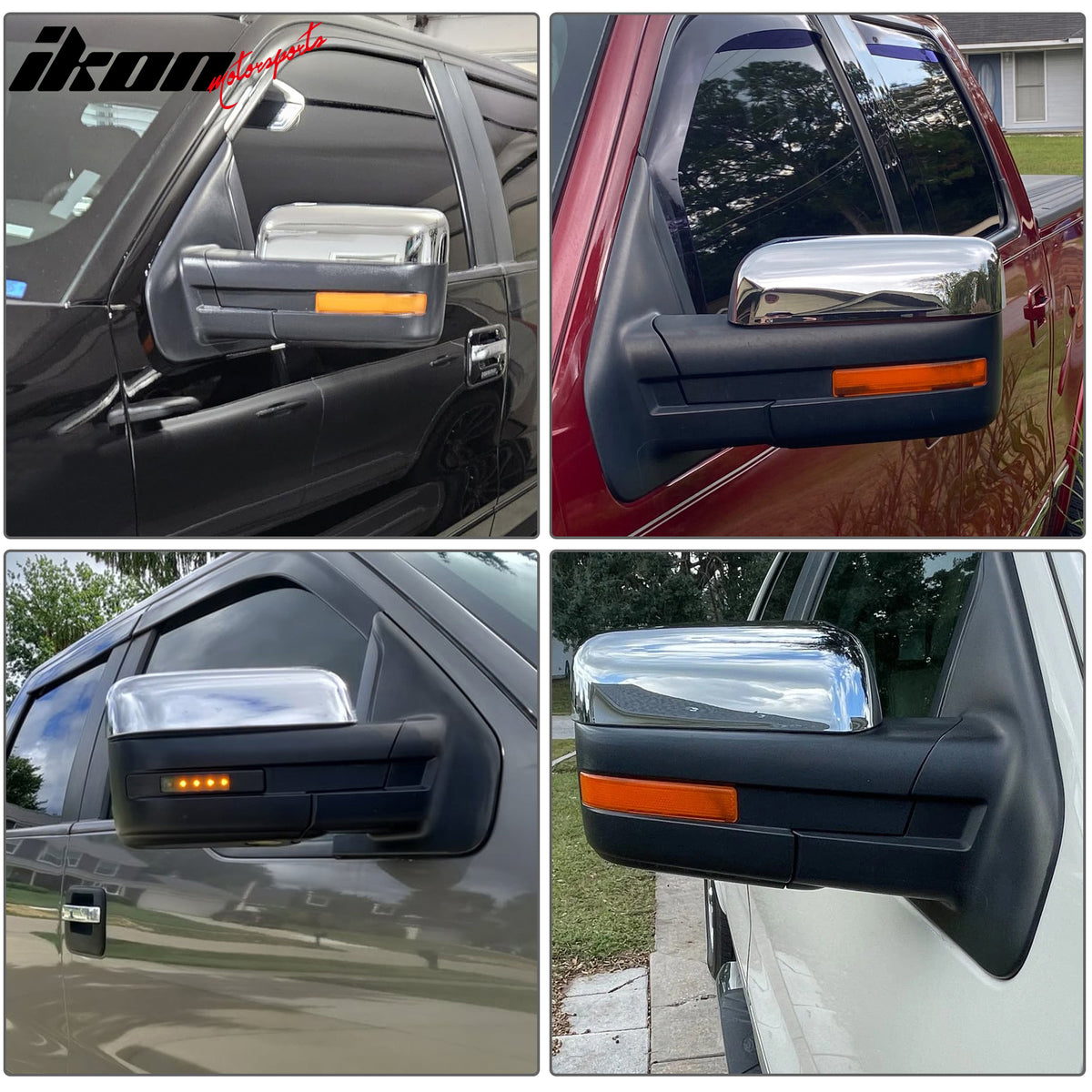 Fits 09-14 Ford F-150 Rear View Side Mirror Covers Upper Caps Chrome ABS Pair