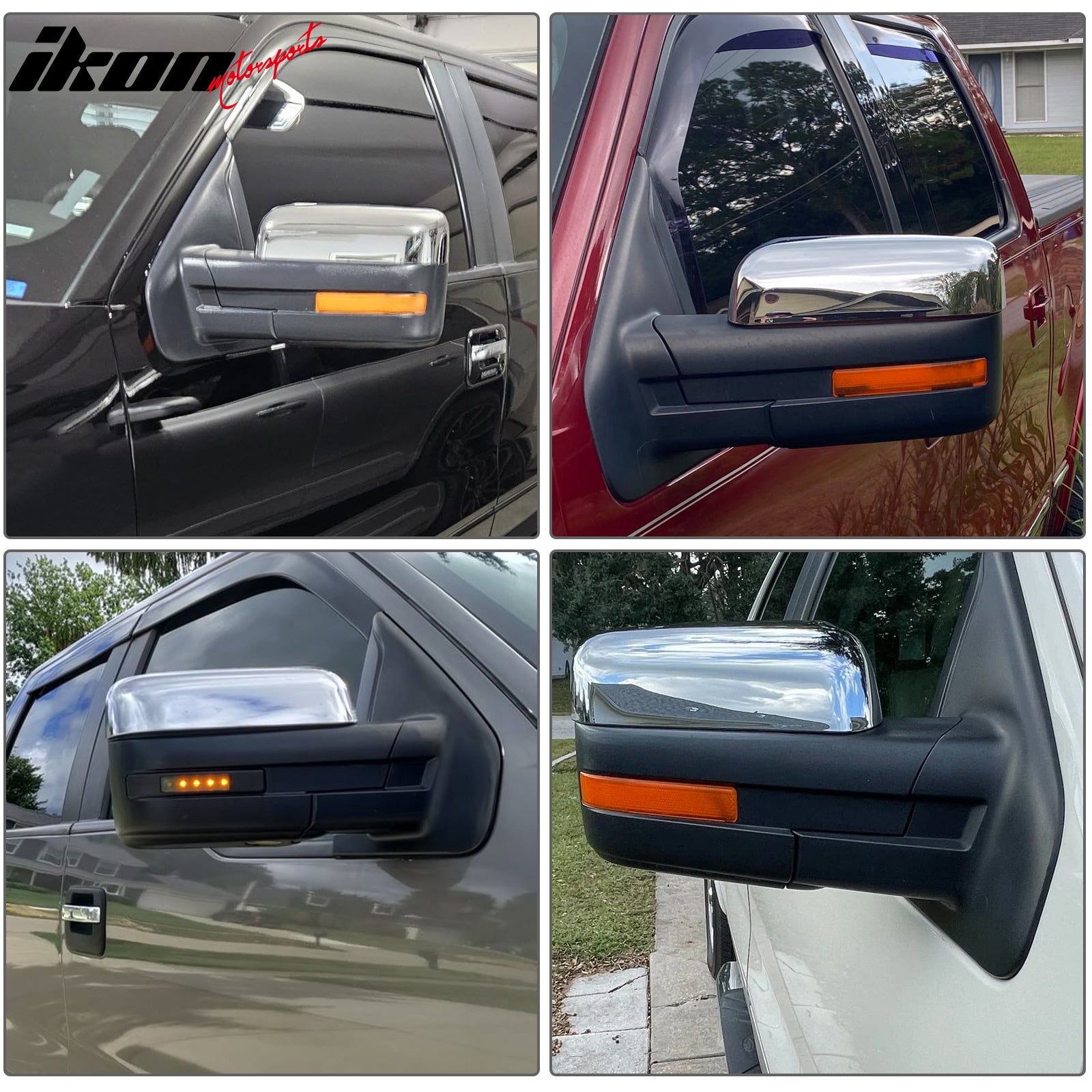 Fits 09-14 Ford F-150 Rear View Side Mirror Covers Upper Caps Chrome ABS Pair