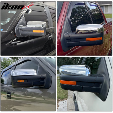 Fits 09-14 Ford F-150 Rear View Side Mirror Covers Upper Caps Chrome ABS Pair