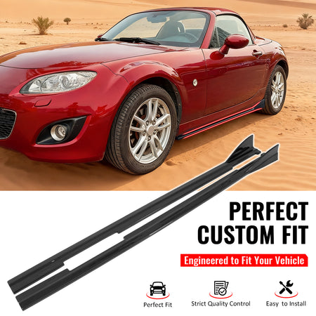 IKON MOTORSPORTS, Side Skirts Extension Compatible with 2009-2015 Mazda MX-5 Miata, IKON Style Gloss Black ABS Add On Rocker Panel Splitter Side Underbody Spoiler 2PCS